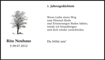 Traueranzeige von Rita Neuhaus von Tageszeitung